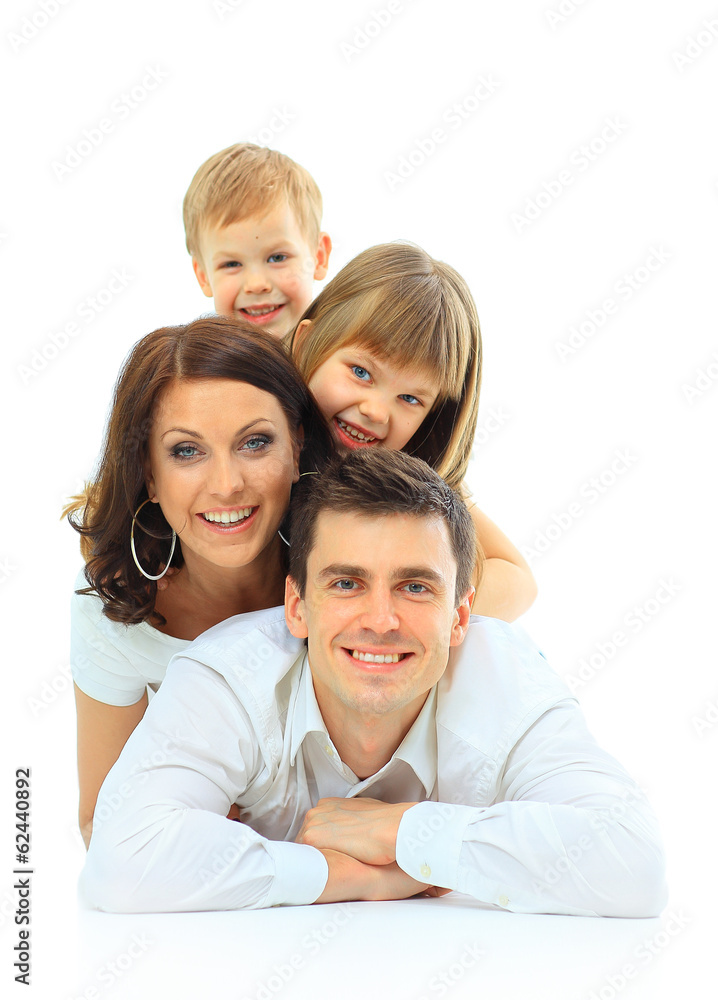 Beautiful happy family - isolated over a white background Beautiful happy family - isolated over a white background