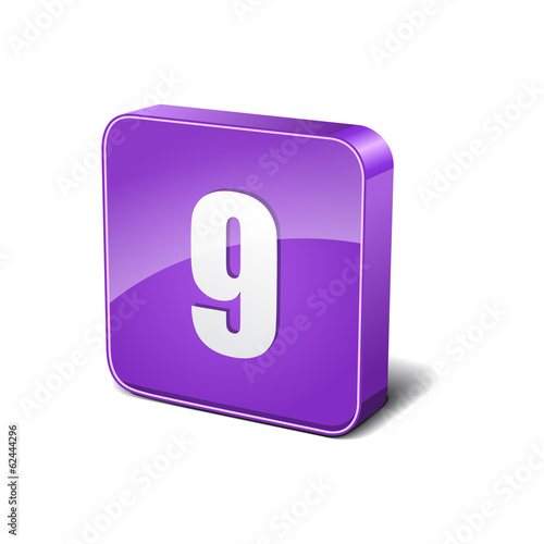 9 Number 3d Rounded Corner Violet Vector Icon Button