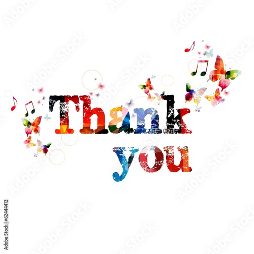 Colorful vector "Thank you" background with butterflies