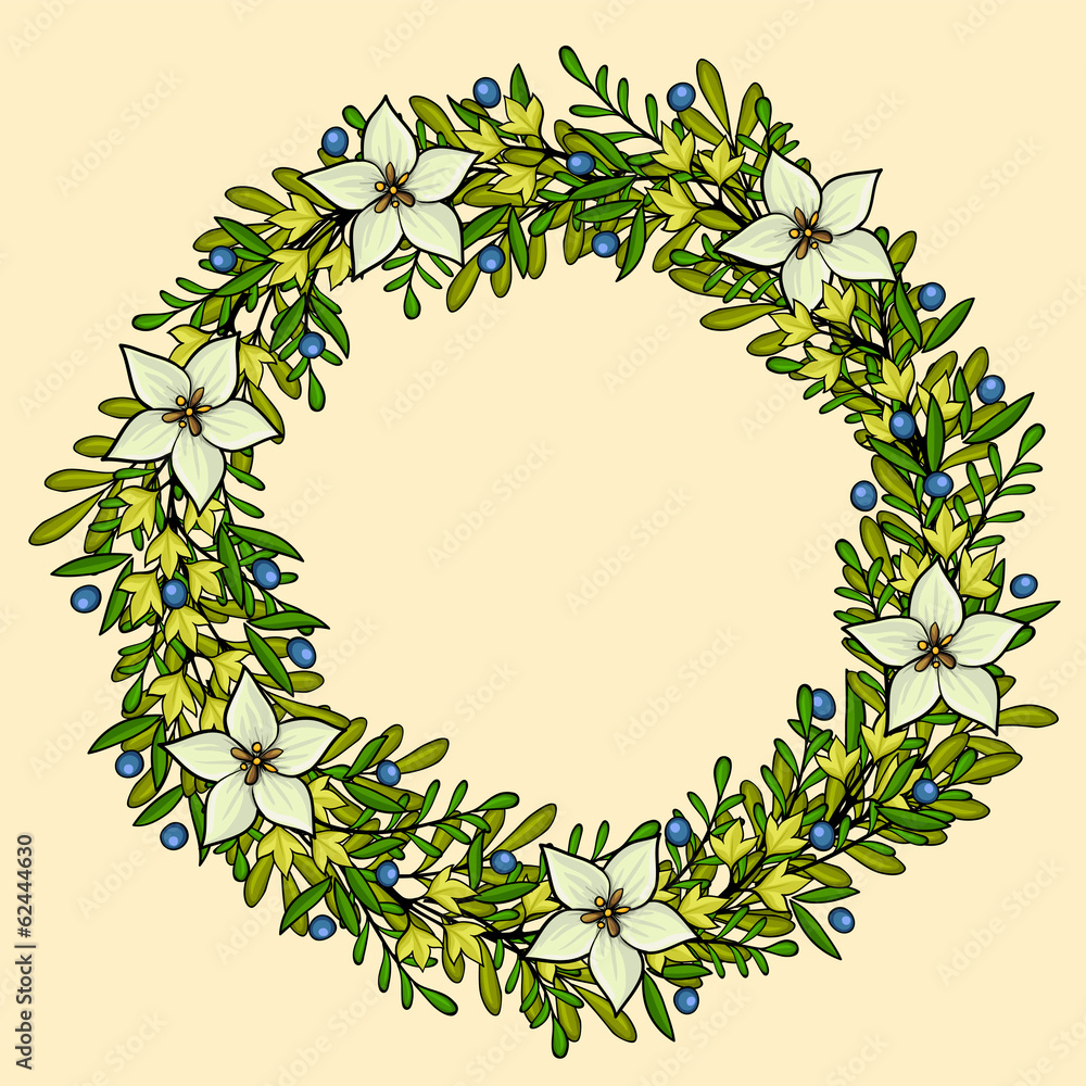 Fototapeta premium Vector floral wreath frame with white flowers