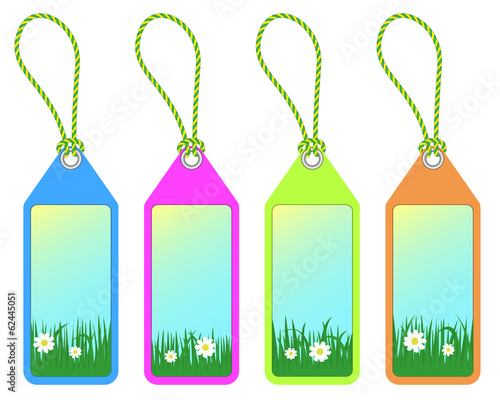 set of spring price tags with bright colors