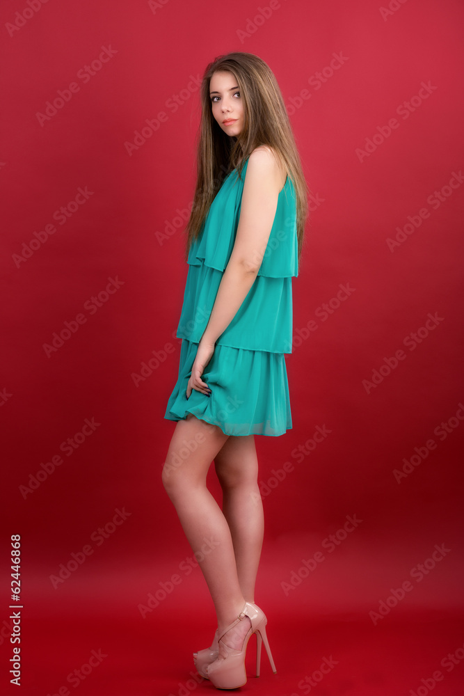 Portrait of beautiful woman on red background Portrait of beautiful woman on red background