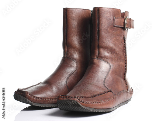 Brown Leather Boots on White background