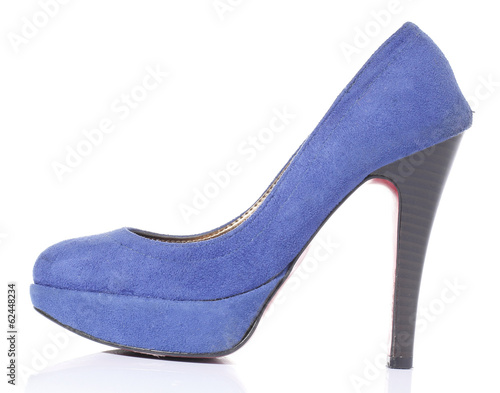 Blue high-heeled shoe on White background