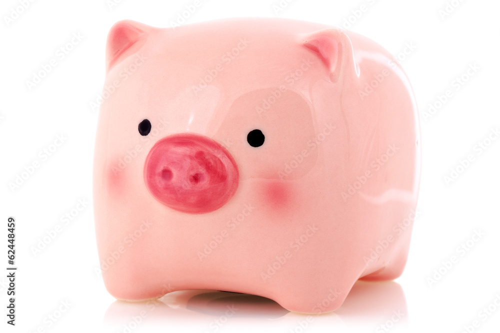 Pink piggy bank isolated on white