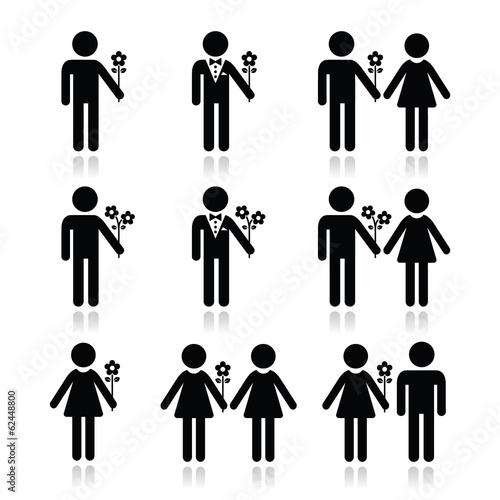 Man with flower, woman and couples icons set