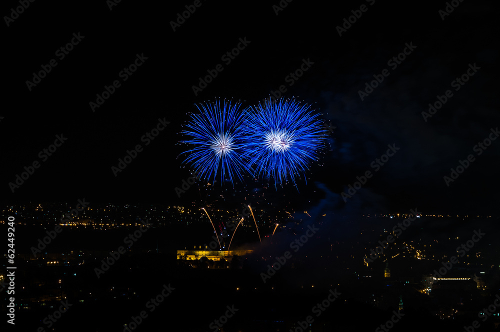 Fireworks over the historical castle in Brno, Czech Republic. Fireworks over the historical castle in Brno, Czech Republic.