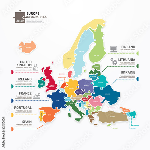 Europe Map Infographic Template jigsaw concept banner. vector il