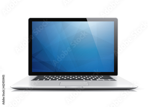 Laptop vector with blue abstract wallpaper isolated on white