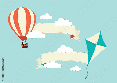 Banners with Kite and Hot Air Balloon