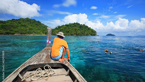 snorkeling spot at transparent crystal  sea in Koh Surin photo