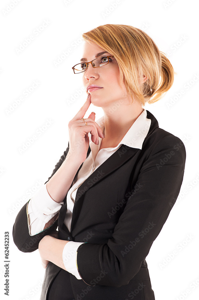 pensive business woman isolated on white background pensive business woman isolated on white background