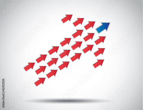 colorful arrow of arrows moving up lead by blue arrow leading