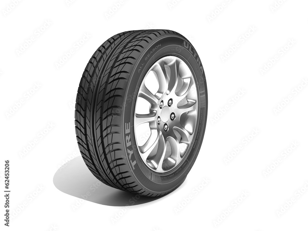 Obraz premium Wheel isolated on white. 3d illustration.