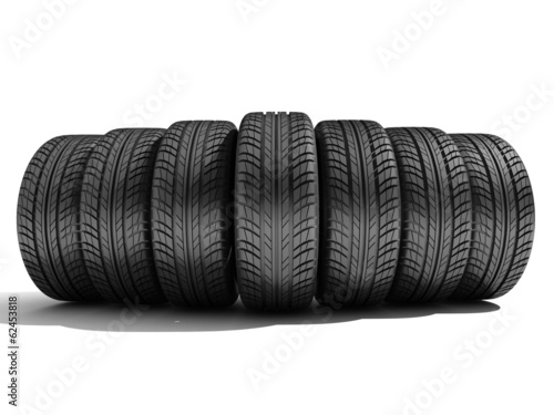 Wheels isolated on white. 3d illustration.
