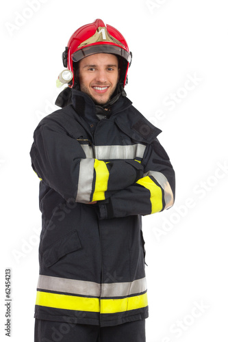 Portrait of smiling fireman.