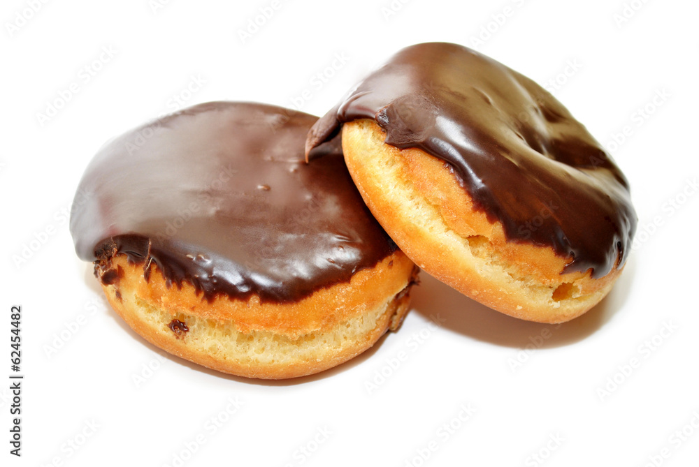 Two Chocolate Covered Donuts with Creamy Filling Two Chocolate Covered Donuts with Creamy Filling