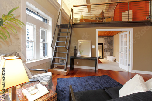 Cuadro en lienzo Reconstructed modern living room with mezzanine area
