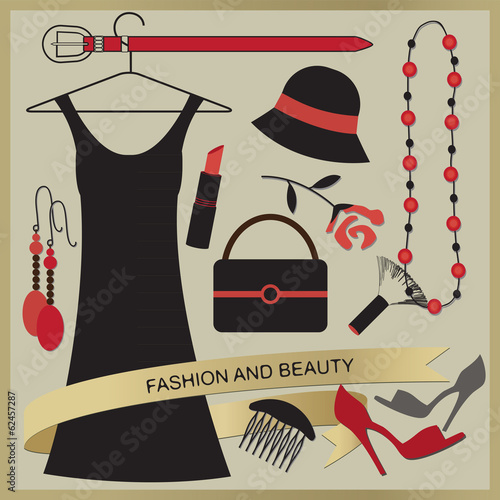 Vintage poster with fashion and beauty objects