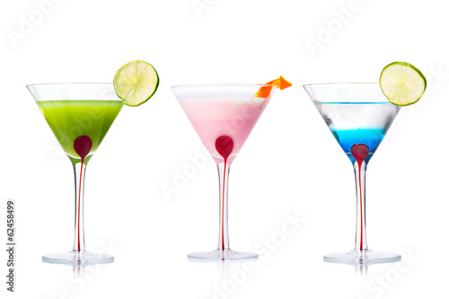 Selection of Martini cocktails over white background