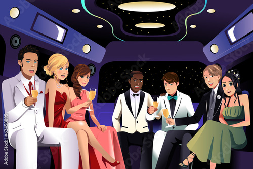 Teenagers going to a prom party in a limousine