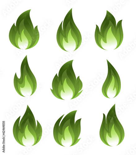 Collection of green fire icons