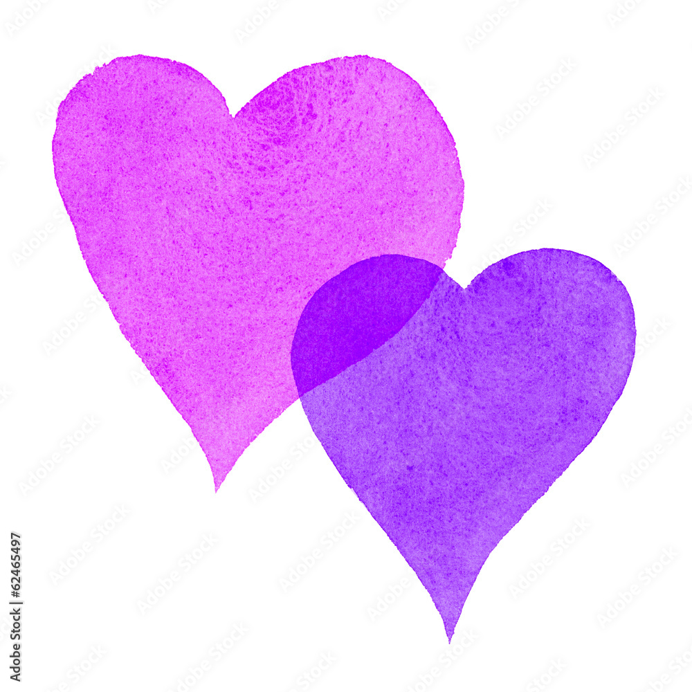 Watercolor Painted Hearts Pink and Purple