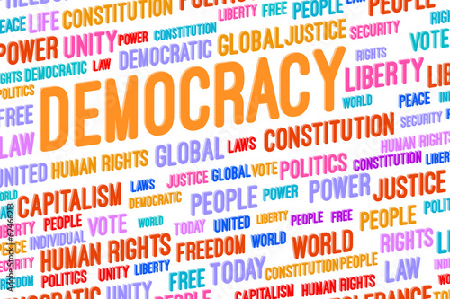 Democracy Word Cloud 3D Concept Illustration