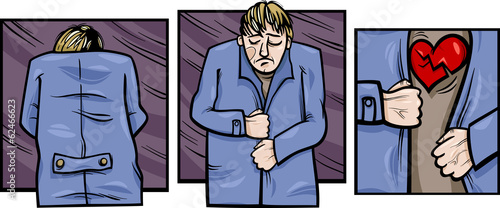 sad man with broken heart comics