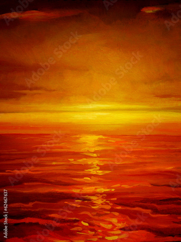 sunset on the sea, painting by oil on canvas,  illustration © Mikhail Zahranichny