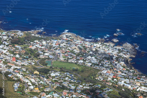 Aerial View of Camp Bay, Cape Town Coastline in South Africa