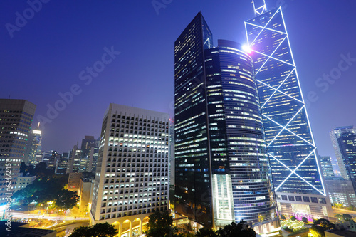 Central business district in Hong Kong at night