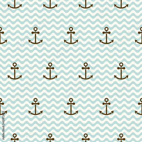 Seamless sea pattern of anchors and waves