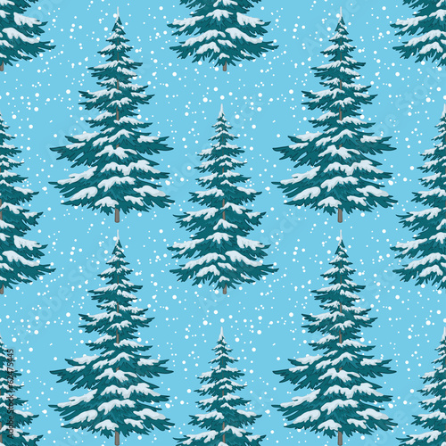 Seamless background, Christmas trees with snow