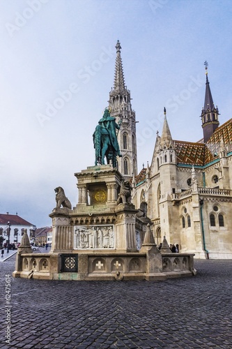 Matthias Church and King St. Stephen I monument in Budapest, Hun
