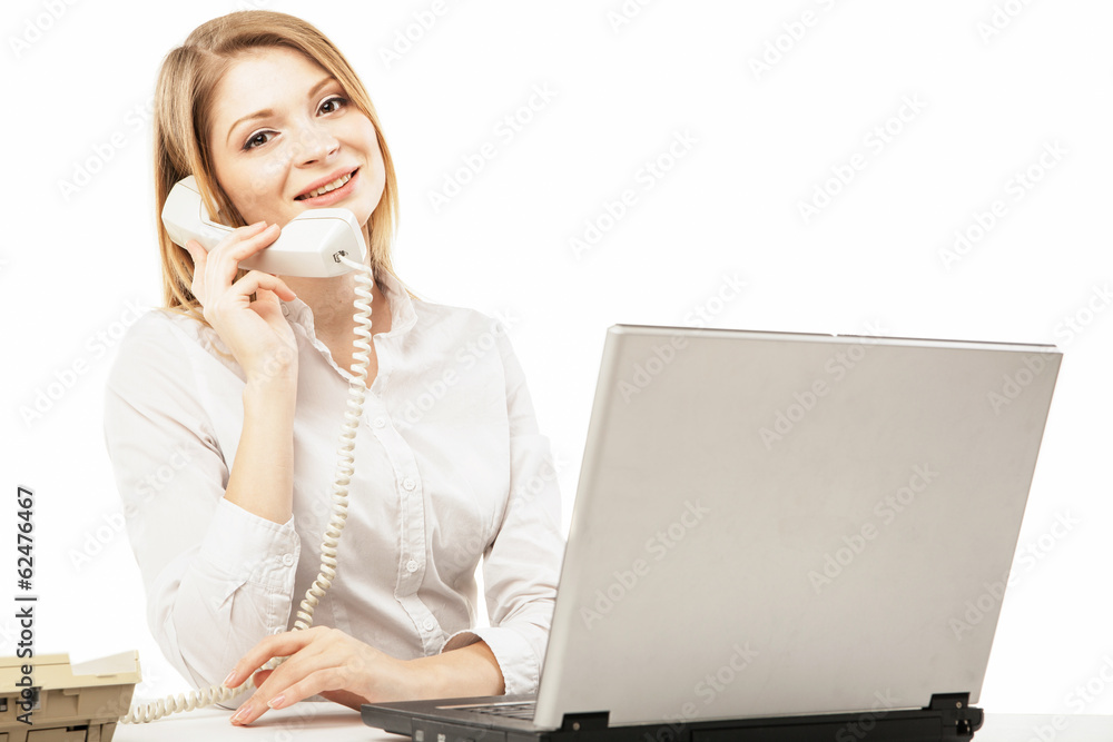 Business woman with laptop and phone Business woman with laptop and phone