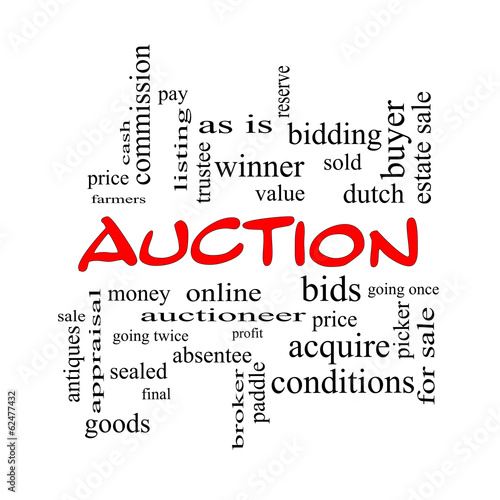 Auction Word Cloud Concept in red caps
