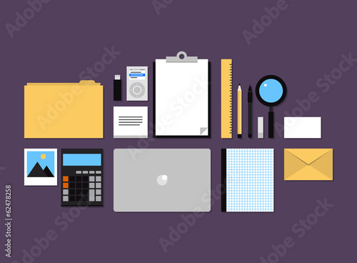 Office accessories flat icons set
