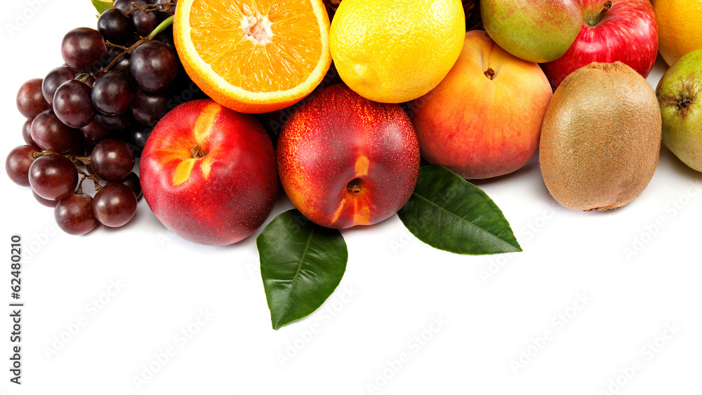 Fruits isolated on a white background. Set of different fresh fr Fruits isolated on a white background. Set of different fresh fr