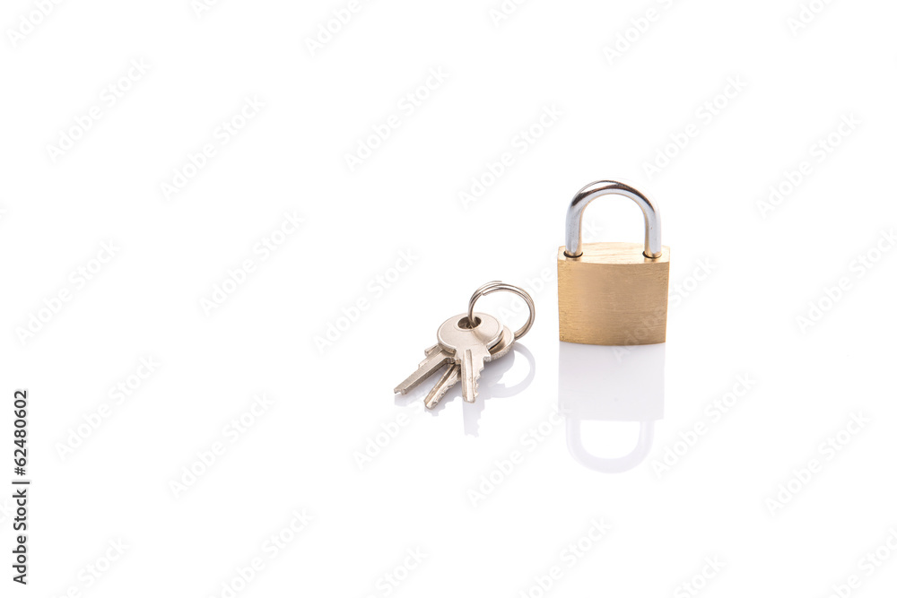 Padlock and keys over white background Padlock and keys over white background