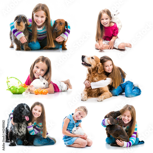 little girl with pets