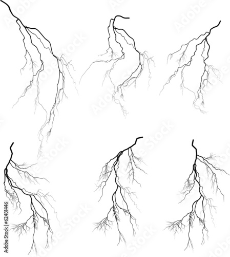 group of six black lightnings on white