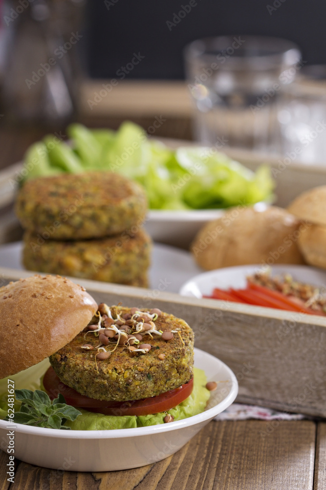 Vegan burgers with chickpeas and vegetables