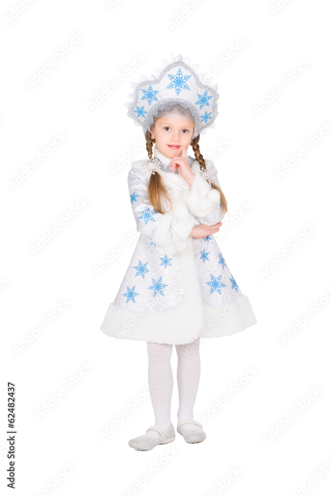 Little girl in snow maiden costume