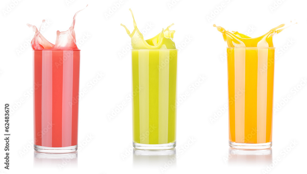 tasty summer fruit drinks in glass with splash