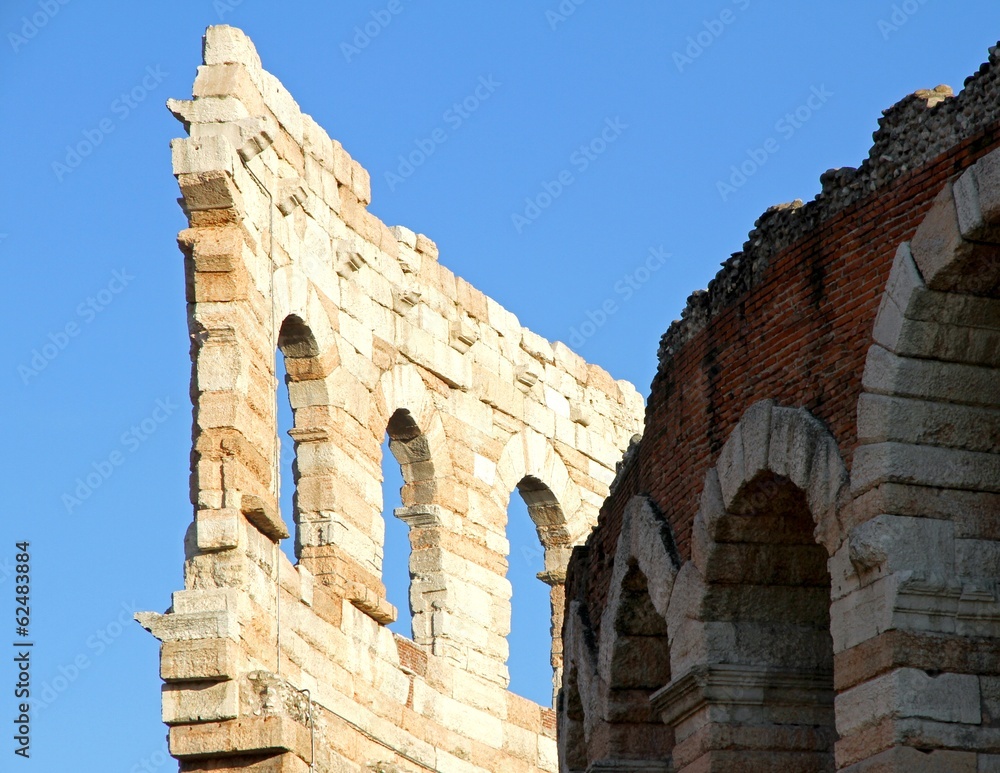 detail of the ancient Roman landmark building in brick and lime