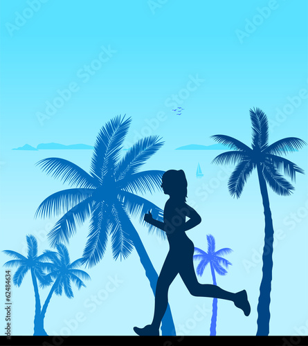 Girl running on the beach silhouette