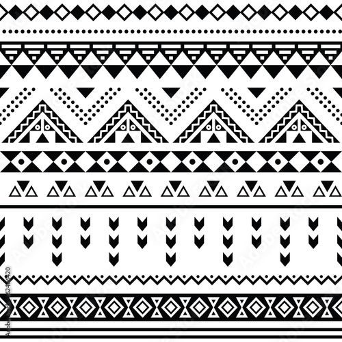 Tibal seamless pattern, white aztec prin black on black