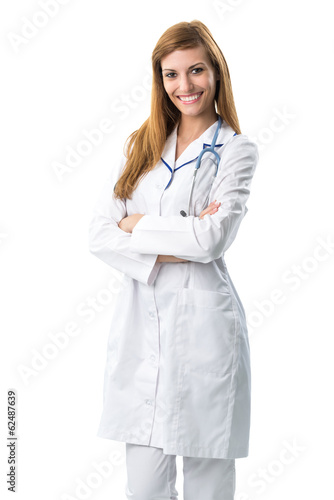 Portrait of young doctor in a white coat