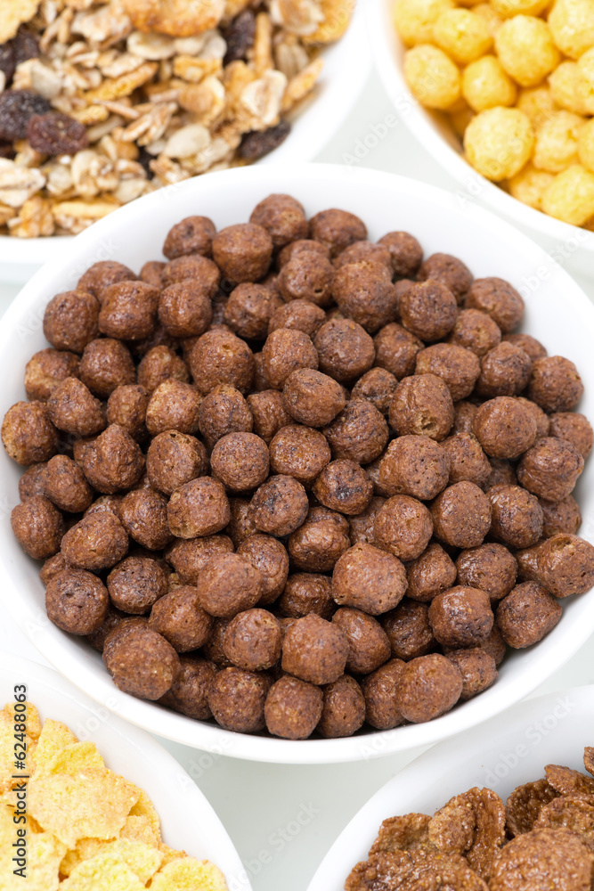 chocolate flakes and breakfast cereals, close-up chocolate flakes and breakfast cereals, close-up